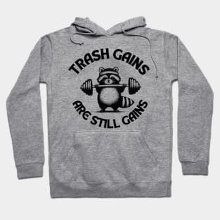 Trash Gains Are Still Gains Cute Weightlifting Raccoon Hoodie